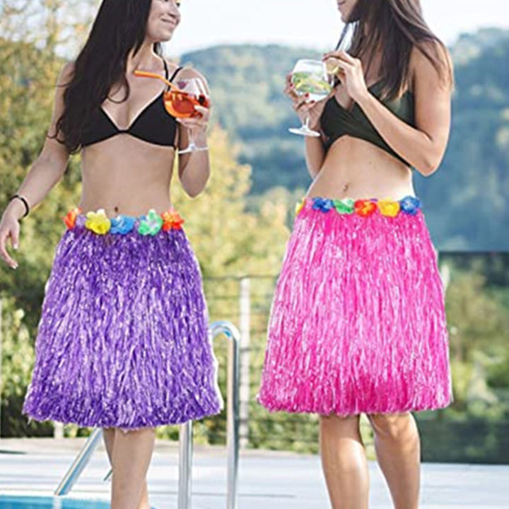 ชุดกระโปรงฮาวายฮาวายเด็กผู้หญิง1ชิ้นกระโปรงฮูลาดอกไม้จากใยพลาสติกขนาด60ซม-80ซม-ชุดเดรสเต้นรำปาร์ตี้ชายหาดฮาวาย