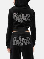 {AH Department Store}E-Girl Rhinestone Bratz จดหมายพิมพ์ Hoodies สั้นผู้หญิง Y2k เสื้อสวมหัวซิปขึ้นเสื้อกันหนาวหมวกแขนยาวฮาราจูกุกรันจ์เสื้อผ้า