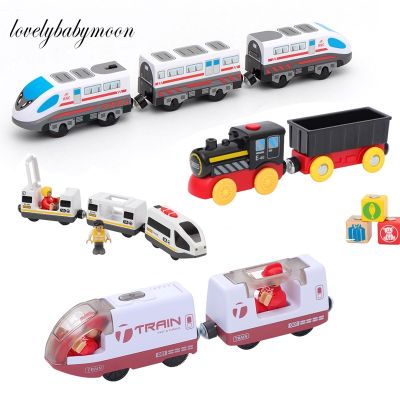 Kids Electric Train Wooden Track Magnetic Slot Diecast Electric Railway With Two Carriages Train Wood Toy FIT Wooden Brio Tracks