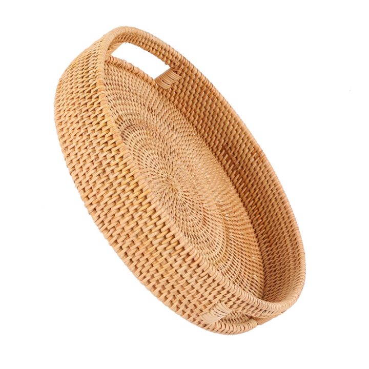 rattan-handwoven-round-high-wall-severing-tray-food-storage-plate-over-handles-for-breakfast-set-of-4-s-l
