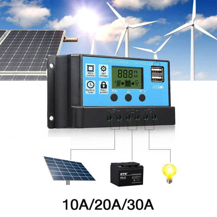 โซล่าชาร์จคอนโทรลเลอร์-โซล่าชาร์จเจอร์-solar-charge-controller-12v-24v-pwm-ชาร์จเจอร์-มีให้เลือกทั้ง-10a-20a-30a-abele