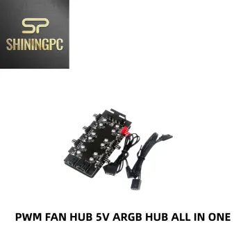 JEYI ARGB PWM 5 Way Fan Hub, Addressable 12V 4Pin PWM & 5V 3Pin ARGB 2