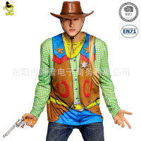 เครื่องแต่งกายคริสต์มาส ชุดปาร์ตี้ธีม ชายใหญ่ 3D เสื้อผ้ายีนส์ตะวันตกพิมพ์ลาย