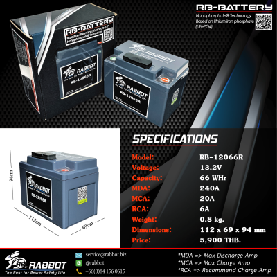 &lt;&lt;RABBOT&gt;&gt; หนึ่งเดียวในไทย กับแบตเตอรี่ลิเธียม รุ่น RB-12066R (Nanophosphate® Technology) made in TH