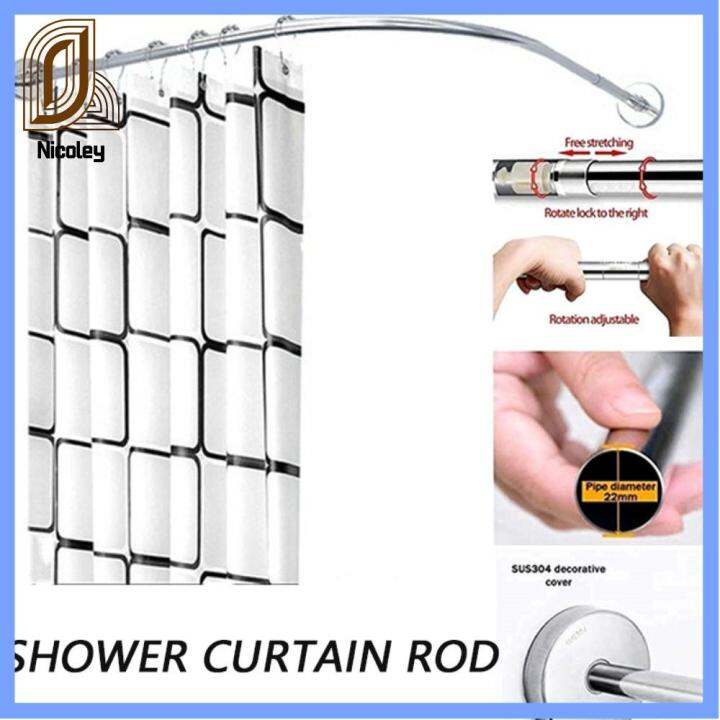 NICOLEY L Shape Shower Curtain Pole Rail Rod Wall Mounted Telescopic