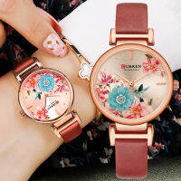 CURREN Luxury Fashion Ladies Bracelet Quartz Women Watches Casual Beautiful Flower Design Leather Watch Women часы мужские