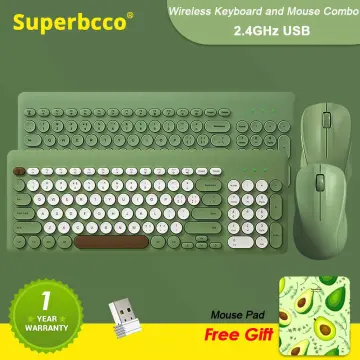 Wireless Keyboard and Mouse Combo, Superbcco 2.4GHz USB Cordless Computer  Keyboard with Numeric Keypad, Quiet Click, Round Keys, Slim for