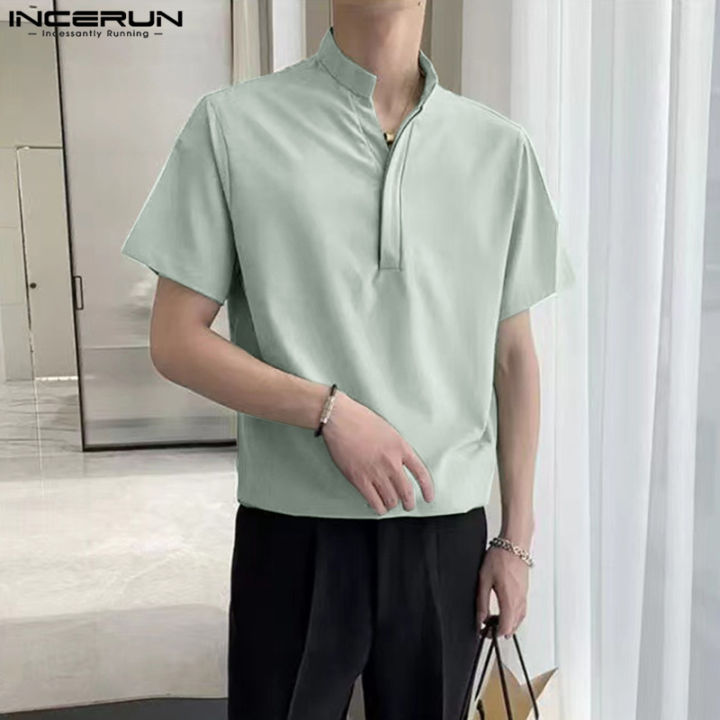 incerun-เสื้อยืดผู้ชายแขนสั้นสีทึบคอวีเสื้อเสื้อยืดสีพื้นวันหยุดเสื้อยืดเสื้อ-ลดล้างสต๊อก