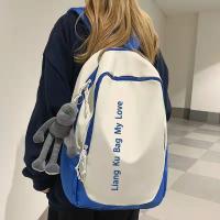 HOT14★Schoolbag Female Simple Letter Printing Trend Couple Schoolbag Junior High School Ridge Protection Lightweight Backpack