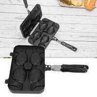 Taiyaki Frypan 4 Grids Non Stick Double Sided with Black Anti Scalding Handle Aluminium Alloy Waffle Pan for Kitchen