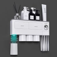 Toothbrush Holder Bathroom Accessories Set for bathroom Magnetic Adsorption Inverted Toothpaste Squeezer Dispenser Storage Rack