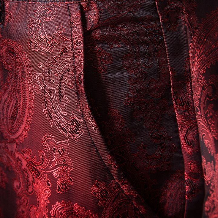 กางเกงชุดเดรสปาร์ตี้งานแต่งงานของผู้ชาย-celana-setelan-ลายดอกไม้สีม่วงบางฤดูใบไม้ผลิกางเกงลำลองแฟชั่นกางเกงสีแดงสีดำ