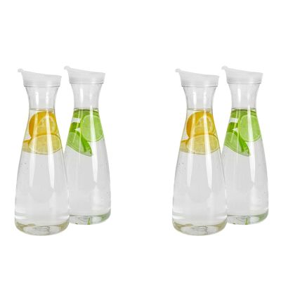 4Pcs 1.6L Plastic Water Carafes with White Flip Tab Lids- Food Grade &amp; Recyclable Shatterproof Pitchers - Juice Jar