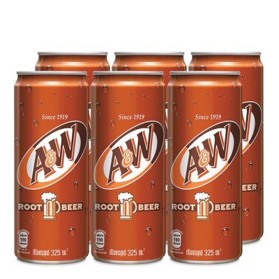 สินค้ามาใหม่! เอ แอนด์ ดับบลิว น้ำอัดลม กลิ่นรูทเบียร์ 325 มล. แพ็ค 6 กระป๋อง A&W Soft Drink Root Beer 325 ml x 6 Cans ล็อตใหม่มาล่าสุด สินค้าสด มีเก็บเงินปลายทาง