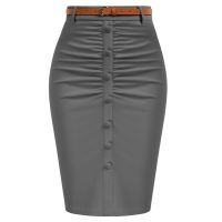 【LZ】✠  Belle Poque-Saia lápis vintage para mulheres saia Bodycon Ruched dos anos 1950 com cinto cintura alta saias lápis para roupa de trabalho A30