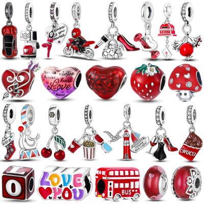 【CC】❅  Color Charms Beads 925 Blood Car Strawberry Fruit Dangle Original Jewelry