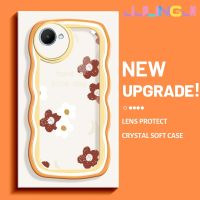 Jjlingji เคสสำหรับ Realme C30 C30s Narzo 50i Prime Case แฟชั่นสีแดงดอกไม้ดีไซน์ใหม่ขอบคลื่นโปร่งใสลายกล้องถ่ายรูปเคสมือถือกันกระแทกแบบใสนุ่มเรียบง่ายปลอกป้องกันอ่อนโยน