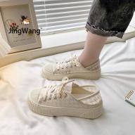 JingWang Giày của người đánh cá của phụ nữ mùa hè của phụ nữ giày đơn 2022 mới tất cả các trận đấu giày vải giày bánh quy giày lưới giày lưới thoáng khí giày nhỏ màu trắng thumbnail
