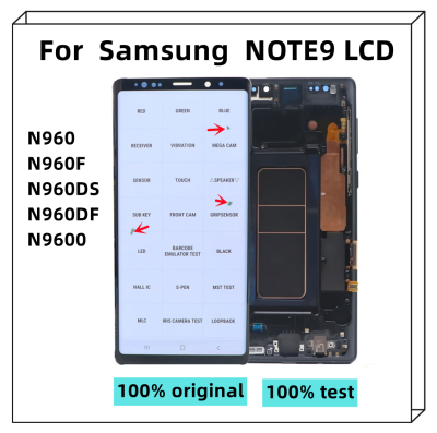 พร้อมกรอบ AMOLED ของแท้สำหรับ Samsung Galaxy NOTE9 N960A N960U N960F N960V ประกอบจอแสดงผล LCD แบบสัมผัสหน้าจอด้วยจุดหรือเส้น