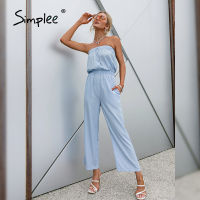 Simplee Sexy Blue Sleeveless One-shoulder Jumpsuit Casual Elegant High Waist Summer Women Jumpsuit  High Street Jumpsuits