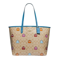 กระเป๋าสะพาย COACH แท้ ลาย Limited ใช้ได้ 2 ด้าน+กระเป๋าคล้องมือ COACH 72905 REVERSIBLE CITY TOTE WITH POUCH IN SIGNATURE COATED CANVAS WITH PAC-MAN