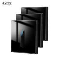 Avoir Reset Light Switch Piano Key Design LED Indicator Lamp 2 Way Black Glass Panel EU French Wall Power Socket TV RJ45 Outlets