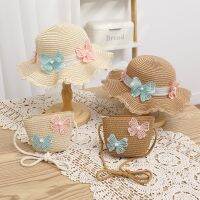 2pcs/sets Girls Straw Hat Shoulder Bags Summer Beach Hat Casual Cute Butterfly Kid Straw Hat Children Sunshade Hat amp; Bag Gorro