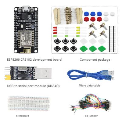 ESP8266 CP2102 Nodecu Lua V3 ESP-12E Black Development Board ESP-12E MCU Development Board +Component Package+USB to Serial Port Module+65 Jumper+Bread Board