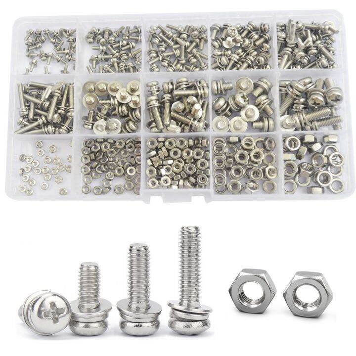 400pcs-m2-m2-5-m3-m4-m5-screws-phillips-pan-head-screws-bolt-and-nut-flat-washers-machine-screws-set-stainless-steel-screws-nails-screws-fasteners