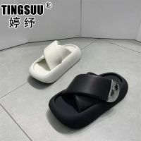 【July】 European 2023 Metal Slippers Small Thick Bottom Increased Sandals Leisure Beach Shoes Trend