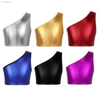 ๑ Kids Girls Metallic Tank Tops Sleeveless Jazz Modern Dance Hip Hop Performance Costume Sport Crop Top Shiny Crop Vest