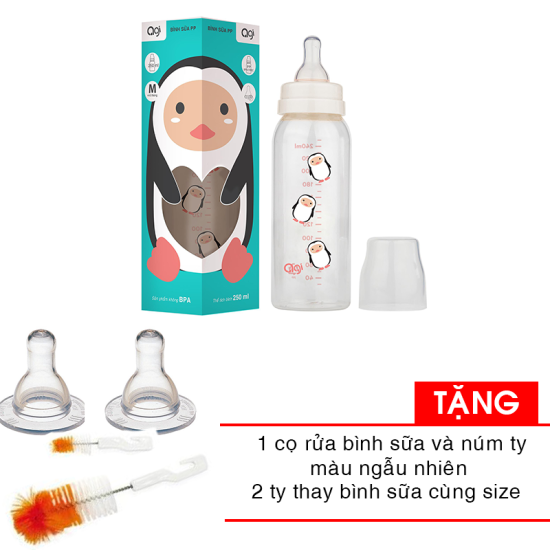 Combo bình sữa agi premium cổ thường 250ml + 1 cọ rửa bình sữa và núm ty - ảnh sản phẩm 1