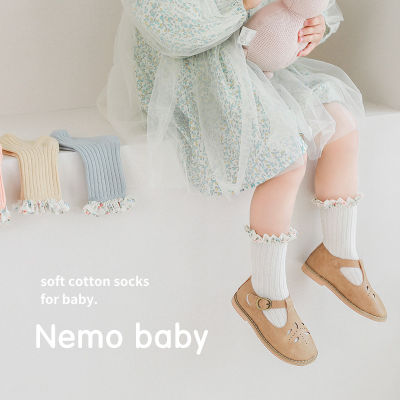 【cw】2022 Spring New Girls Socks Combed Cotton Korean Style Babys Socks Chiffon Floral Princess Lace Mid-Calf Socks ！