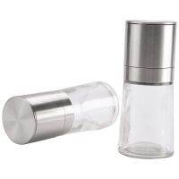 2PCS Salt and Pepper Grinder Set Stainless Steel &amp; Chunky Glass Pepper Mill Grinder 6 X 14cm