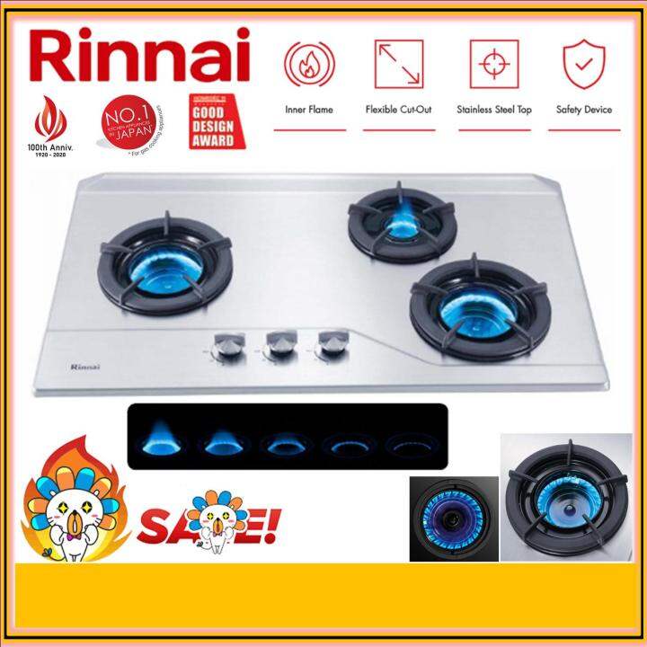 RINNAI RB-3SI-C-S Built in 3 Burner Gas Hob Cooker Hob (Stainless Steel)  Built in Gas Stove RB3SICS Inner Flame Stainless Steel Hob | Lazada