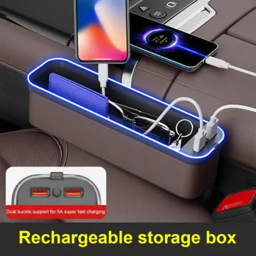 New Car Crevice Storage Box with 2 USB Charger Colorful LED Seat Gap Slit  Pocket Seat Organizer Card Phone Bottle Cups Holder