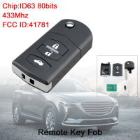 433Mhz 2/3ปุ่มปุ่มพลิก Kunci Remote Mobil Keyless Entry กับ ID63 80Bit ชิป41781 Fit สำหรับ Mazda 3 /BK Series 2 2006-2009