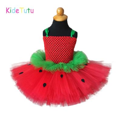 ஐ❐ Red Green Strawberry Inspire Girls Tutu Dress Infant Baby 1st Birthday Party Photo Prop Dresses Kids Carnival Perform Costume
