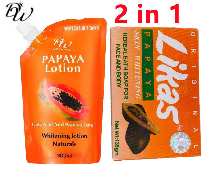 ( 2in 1)DW Papaya Lotion W/ Gluta Acid And Papaya Extract 300ml+Likas