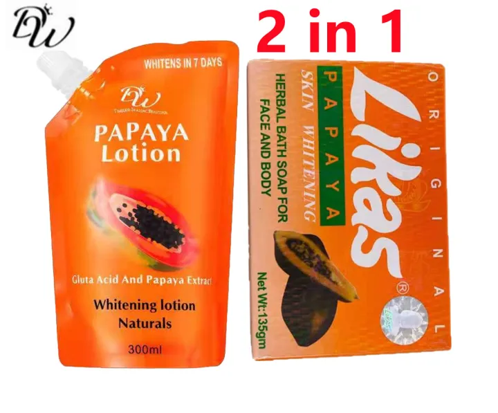 ( 2in 1)DW Papaya Lotion W/ Gluta Acid And Papaya Extract 300ml+Likas