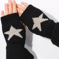 【hot】✘☏❖  Touchscreen Knitted Gloves Womens Mens Star Print Warm Wool Stretch Knit Mittens Imitation Half Fingerless