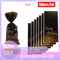 ?【HOT SALE】MUXI 50pcs พลาสติกขนมบิสกิตบรรจุถุงวันเกิดตกแต่งถุงขนม