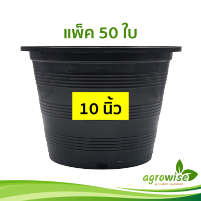 กระทางต้นไม้ กระถางพลาสติก กระถางปลูกต้นไม้ สีดำ 50 ชิ้น 10 นิ้ว กระถางดำ