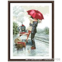 ๑❂✉ Lovers at the train station cross stitch kit 18ct 14ct 11ct unprint fabric cotton thread DIY embroidery kit home wall decoration