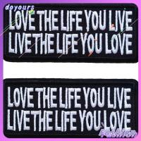 DOYOURS 10Pcs 3.971.57นิ้วค่ะ Black Love The Life You Live Iron ON SEW ON Patch โพลีเอสเตอร์ รูปทรงสี่เหลี่ยมผืนผ้า ตกแต่งปักเย็บบน/เหล็กบนแพทช์ เย็บบน/รีดบนแพทช์ ตราสัญลักษณ์ปัก สำหรับผู้หญิง