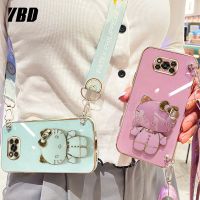 เคสสำหรับ โทรศัพท์กระจกแต่งหน้า YBD Xiaomi POCO X3 Pro POCO X3 NFC Hello Kitty เชือกยาวสำหรับใช้ Srossbody