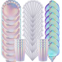 Little Mermaid Girls 1st Birthday Party Decor Mermaid Party Colorful Shell Disposable Tableware Summer Beach The Sea Party