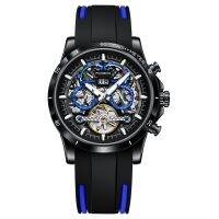 ⌚นาฬิกา Tourbillon อัตโนมัติสำหรับผู้ชายใหม่ LIGE นาฬิกาผู้ชายกันน้ำโครงกระดูกจักรกล Tourbillon Tali Jam Tangan Karet แบรนด์หรูชั้นนำ