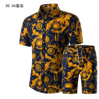 Summer Mens Fashion 2021 Gold Luxury Designer Shirts For Mens Set Fancy Hawaii Beachwear Floral Printed Mens Short Sleeve Club