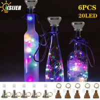 6 solar bottle lights, 2M 20 LED solar string lights, outdoor waterproof solar diamond cork lights, used for vase decoration